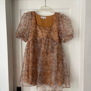 En Saison Orange Babydoll Dress with Puff Sleeves